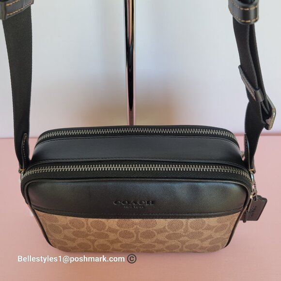 COACH Unisex Graham Signature Canvas & Leather Crossbody Bag -Tan/Black color🎈⭐ - Picture 11 of 16